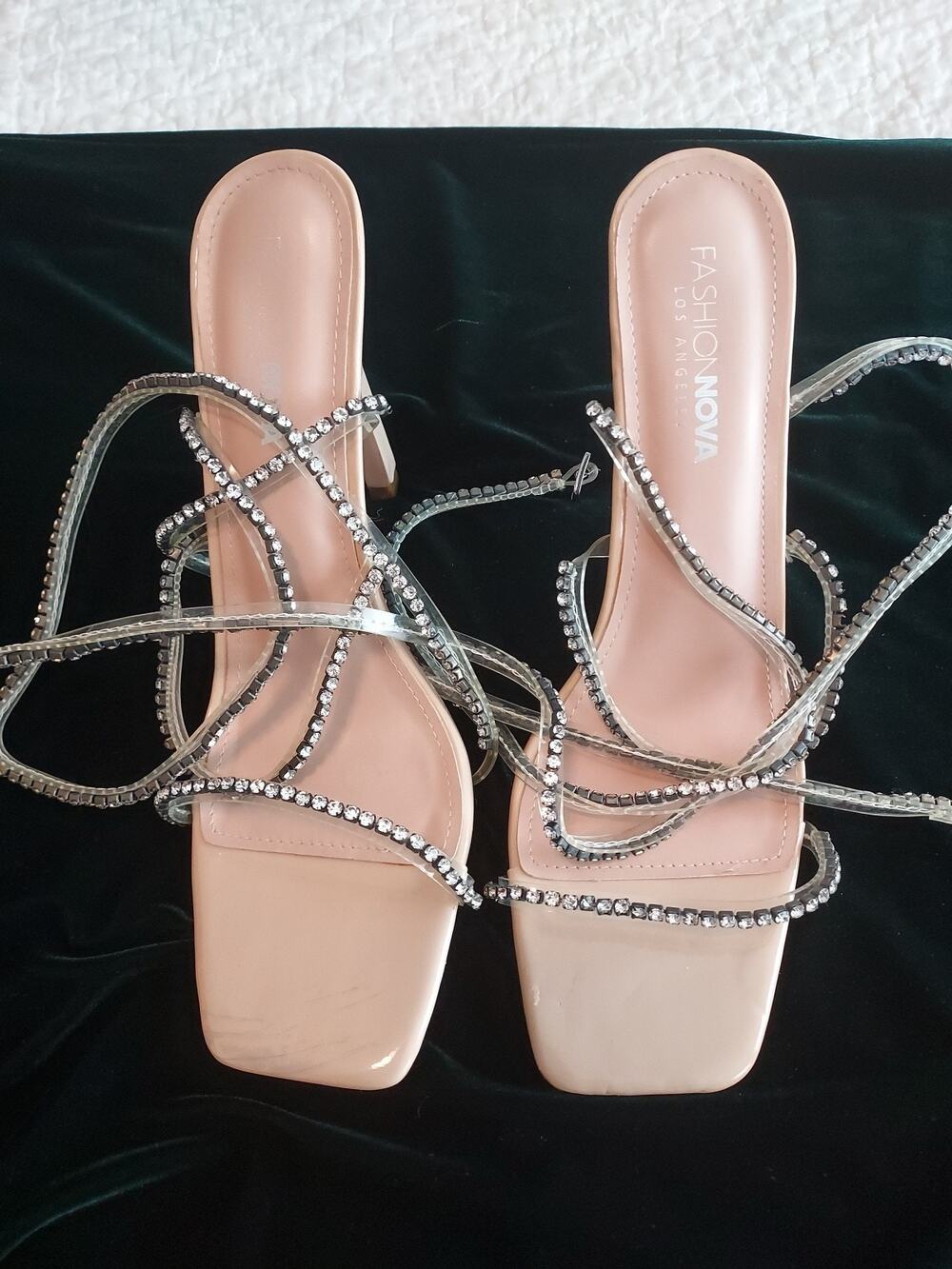 Fashion Nova Rhinestone Women's Size 11 Sandals Good Shape Wrap Around Ankle